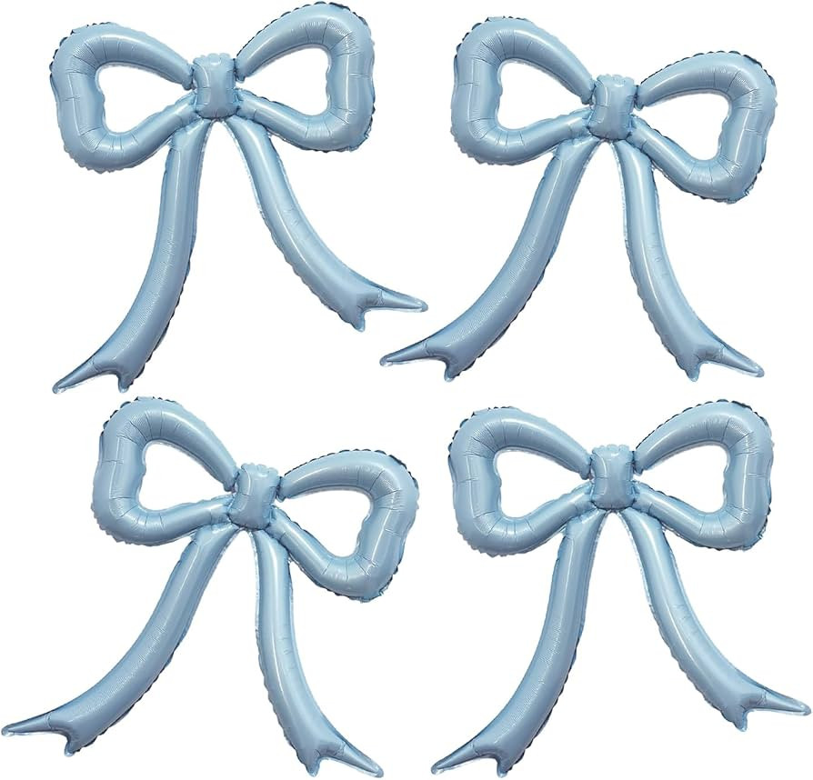 4pcs Blue Bow Foil Balloons Set Dusty Blue Bow Mylar Balloons for Coquette Birthday, Baby Shower,... | Amazon (US)