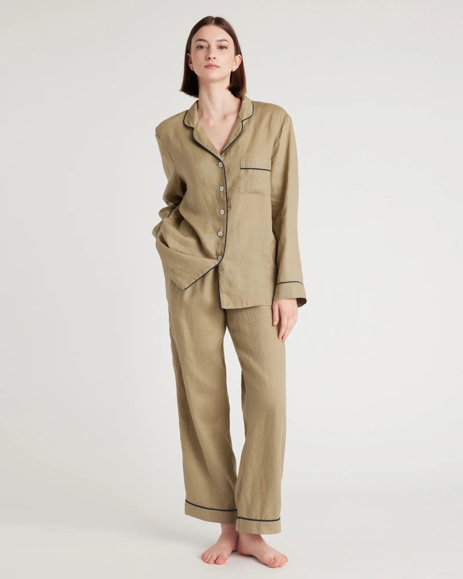 100% European Linen Long Sleeve Pajama Set with Piping | Quince