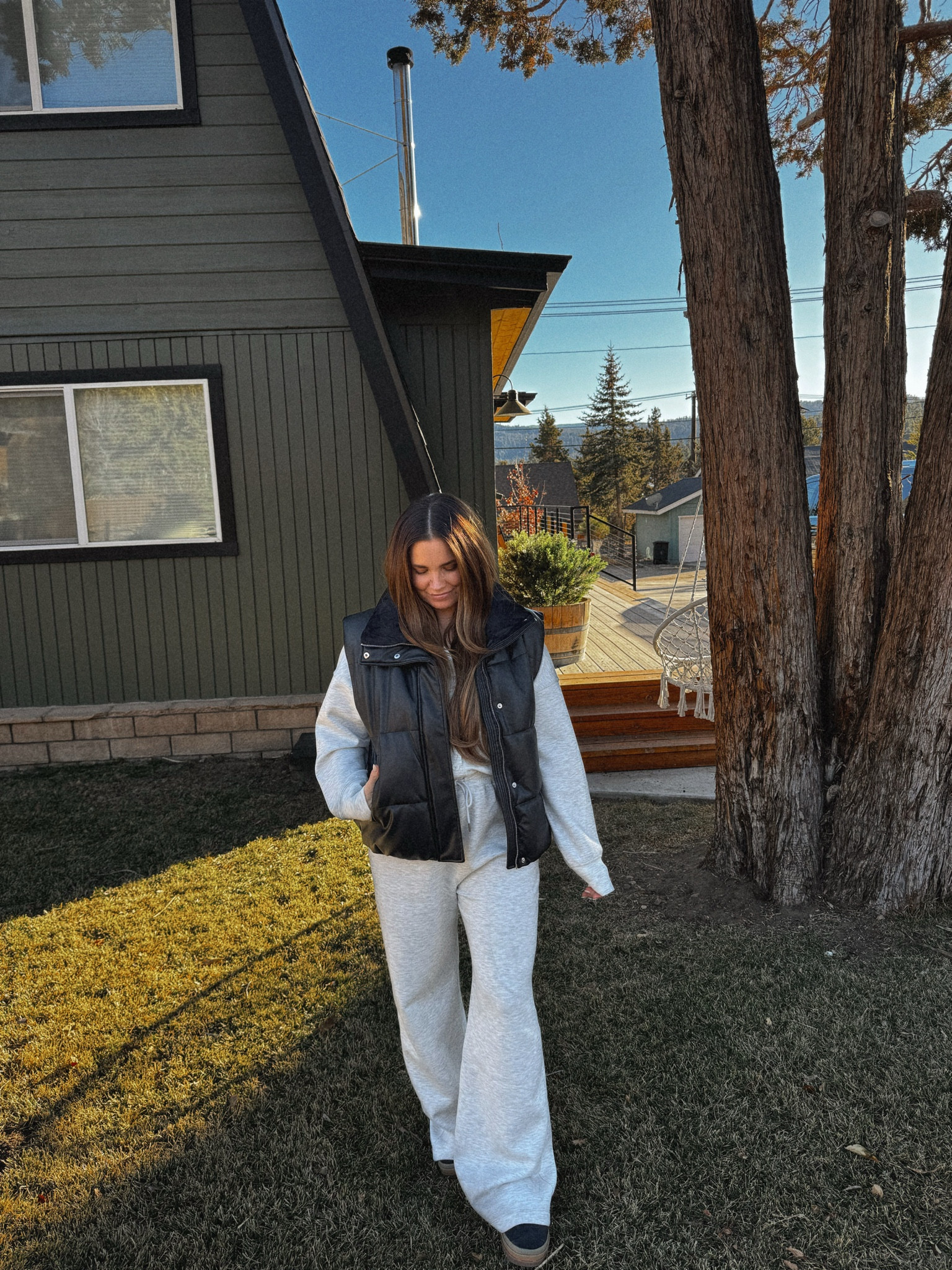 Cozy travel fit! This faux leather vest is one of my favorite things in my closet right now! Use code AFYPB to get 15% off off! This code stacks on the sale price too!! 

Wearing a medium in both the jumpsuit & vest! If between sizes in the jumpsuit, don’t size up! It runs a bit oversized!

Winter outfit, casual winter outfit, mountain outfit, cabin outfit 