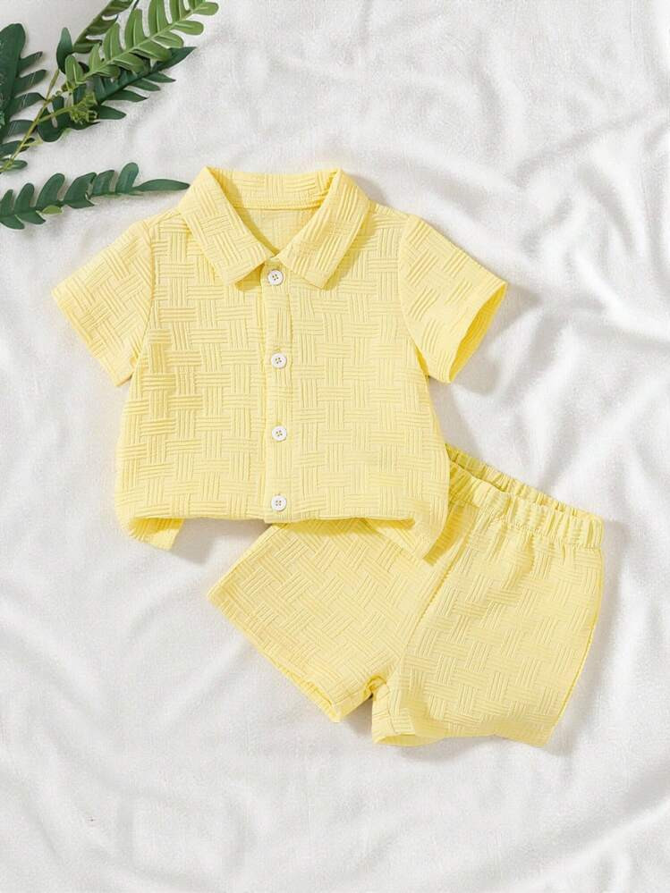 SHEIN Vintaside Kids Textured Shirt And Shorts Street Fashion Toddler Baby Boy 2pcs Outfit Set | SHEIN