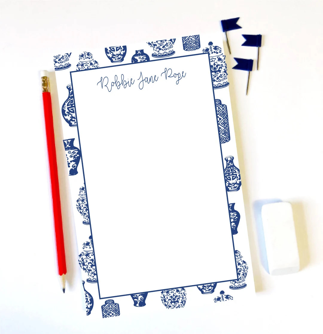 Ginger jar notepad, Ginger jar stationery, Chinoiserie notepad, Personalized notepad, Blue and wh... | Etsy (US)