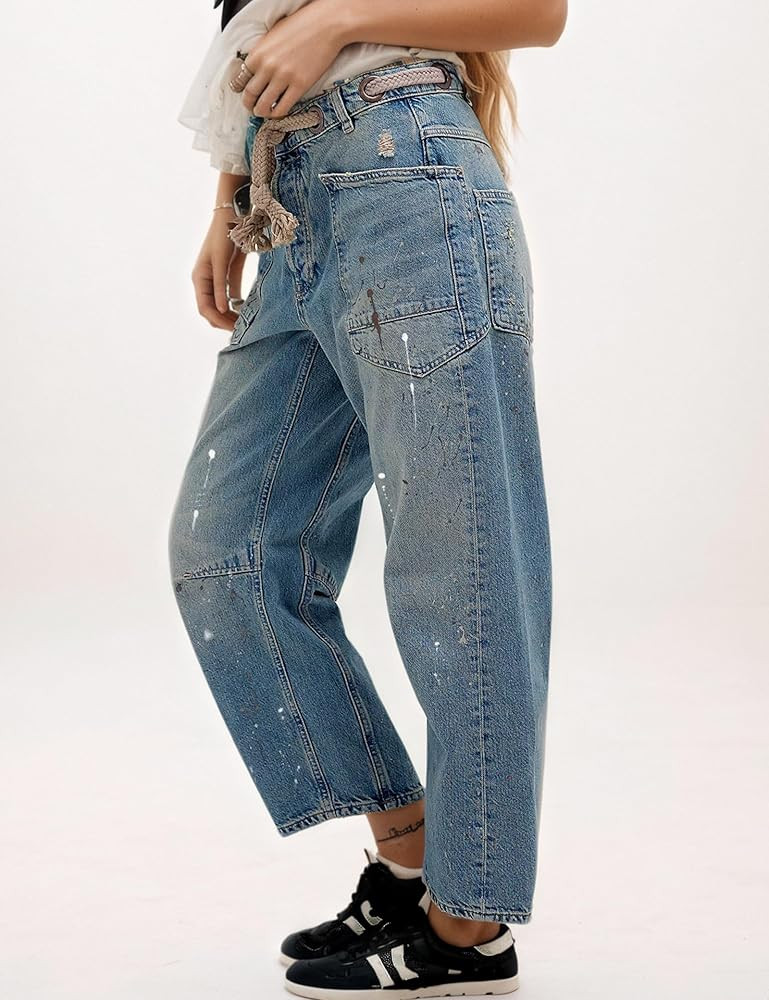 Mewunan People Free Dupes, People Free Inspired Pants, Pull-On Barrel Baggy Jeans Drawstring Ankl... | Amazon (US)