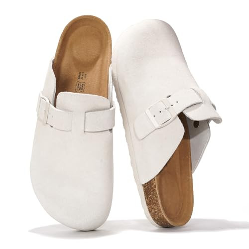 Project Cloud Mens Clogs - Full Grain Genuine Leather Memory Foam Clogs for Men Arch Support Cork Footbed - Non Slip Platform Mules (Brooklyn,LTGREYSUEDE,10) | Amazon (US)