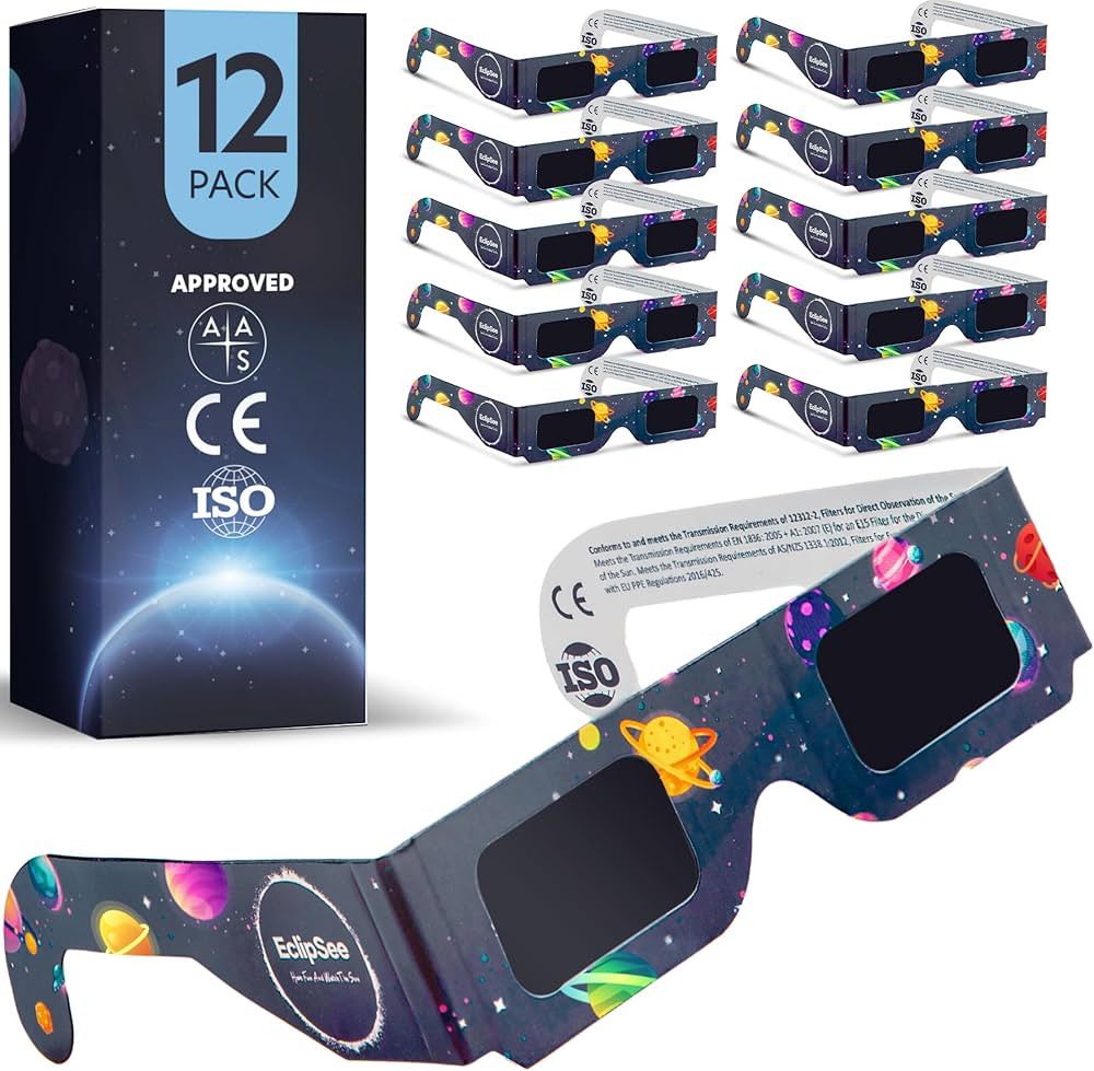 Solar Eclipse Glasses (12 pack) CE and ISO Certified, Safe Shades for Direct Sun Viewing 2024 App... | Amazon (US)