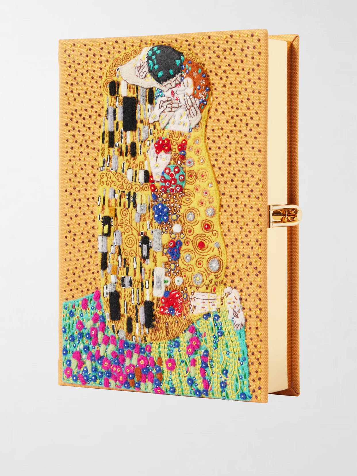 Olympia Le-Tan - The Kiss Klimt Embroidered Appliquéd Canvas Clutch - Yellow | NET-A-PORTER (US)