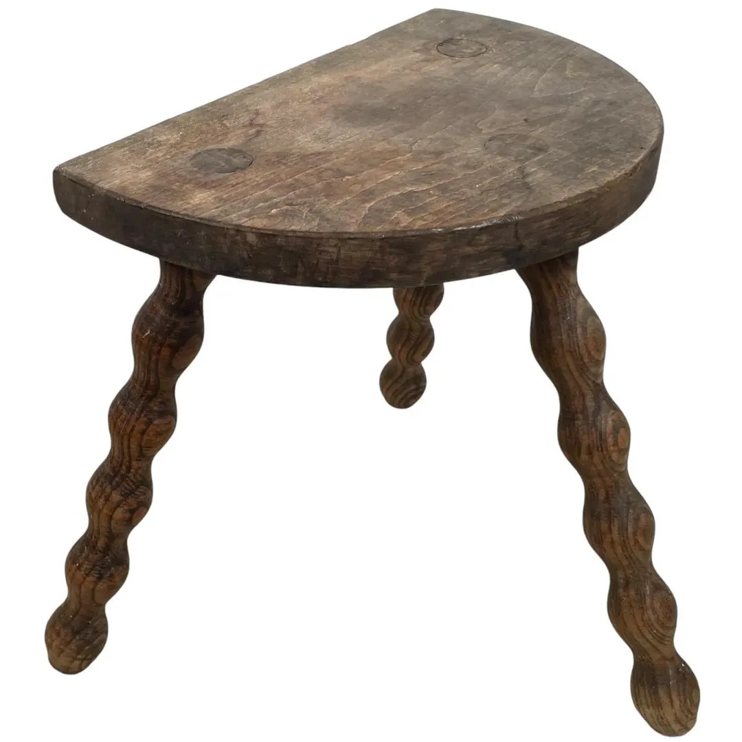 Vintage French Small Wooden Bobbin Leg Milking Stool Chair Seat Table Farm D Shaped Seat Plant Re... | Etsy (US)