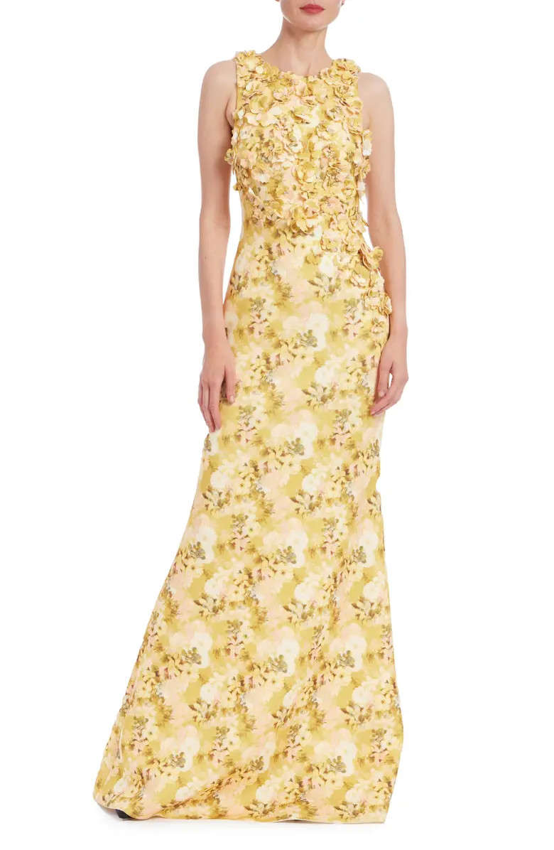 Floral Appliqué Scuba Column Gown | Nordstrom