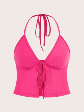 SHEIN Coolane Tie Front Halter Top | SHEIN