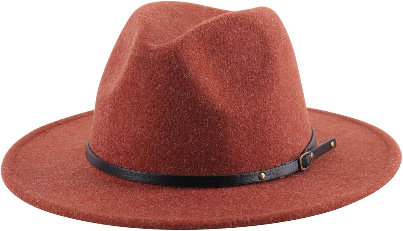 Lanzom Women Lady Felt Fedora Hat Wide Brim Wool Panama Hats with Band | Amazon (US)