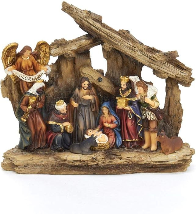 Kurt Adler 7-Inch Resin Nativity Table Piece, 11 Piece Set with Stable | Amazon (US)