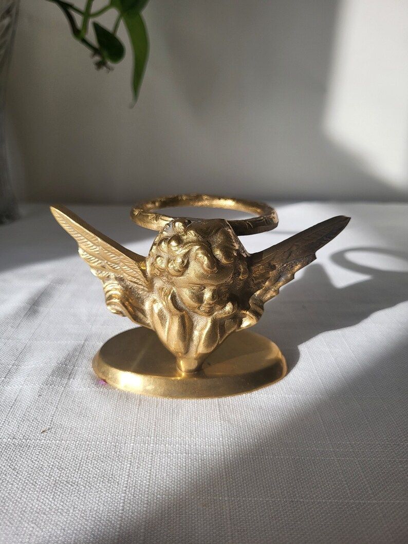 4 Vintage Cast Brass Cherub Wings Candle Holder or Vase Stand, Art Nouveau, Made in India, 1980s.... | Etsy (US)