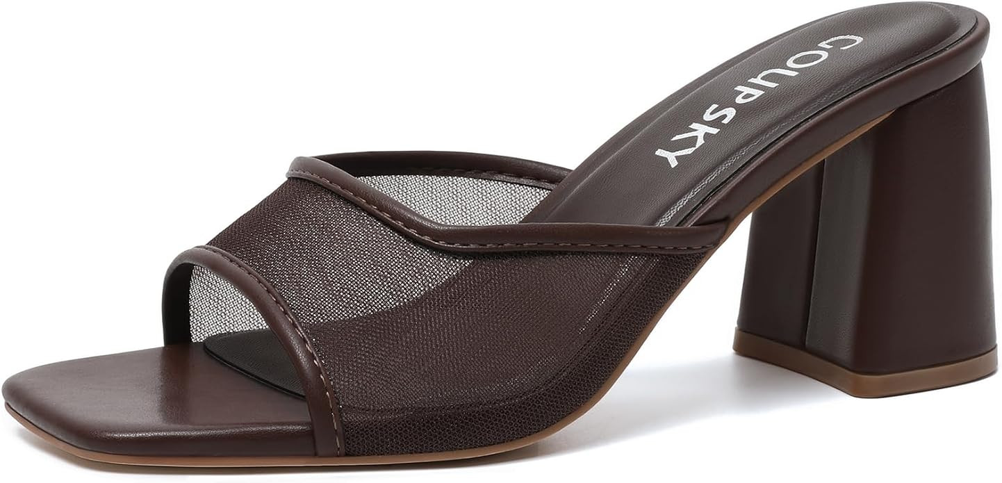 Women's Chunky Heel Mules Slip On Square Open Toe Mesh Sandals Summer Dressy Block Heeled Shoes f... | Amazon (US)