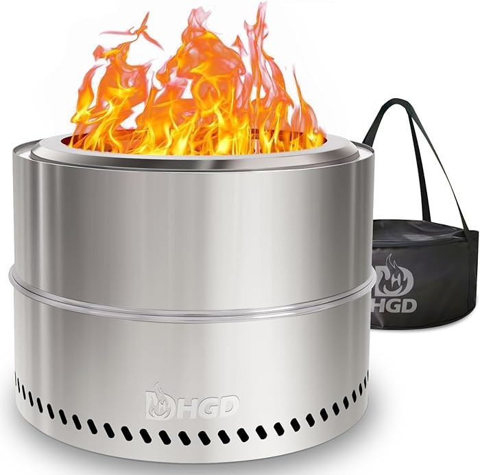 HGD 20 inch Smokeless Firepit Outdoor, Portable Smokeless Fire Pit for Camping with Travel Bag, S... | Amazon (US)