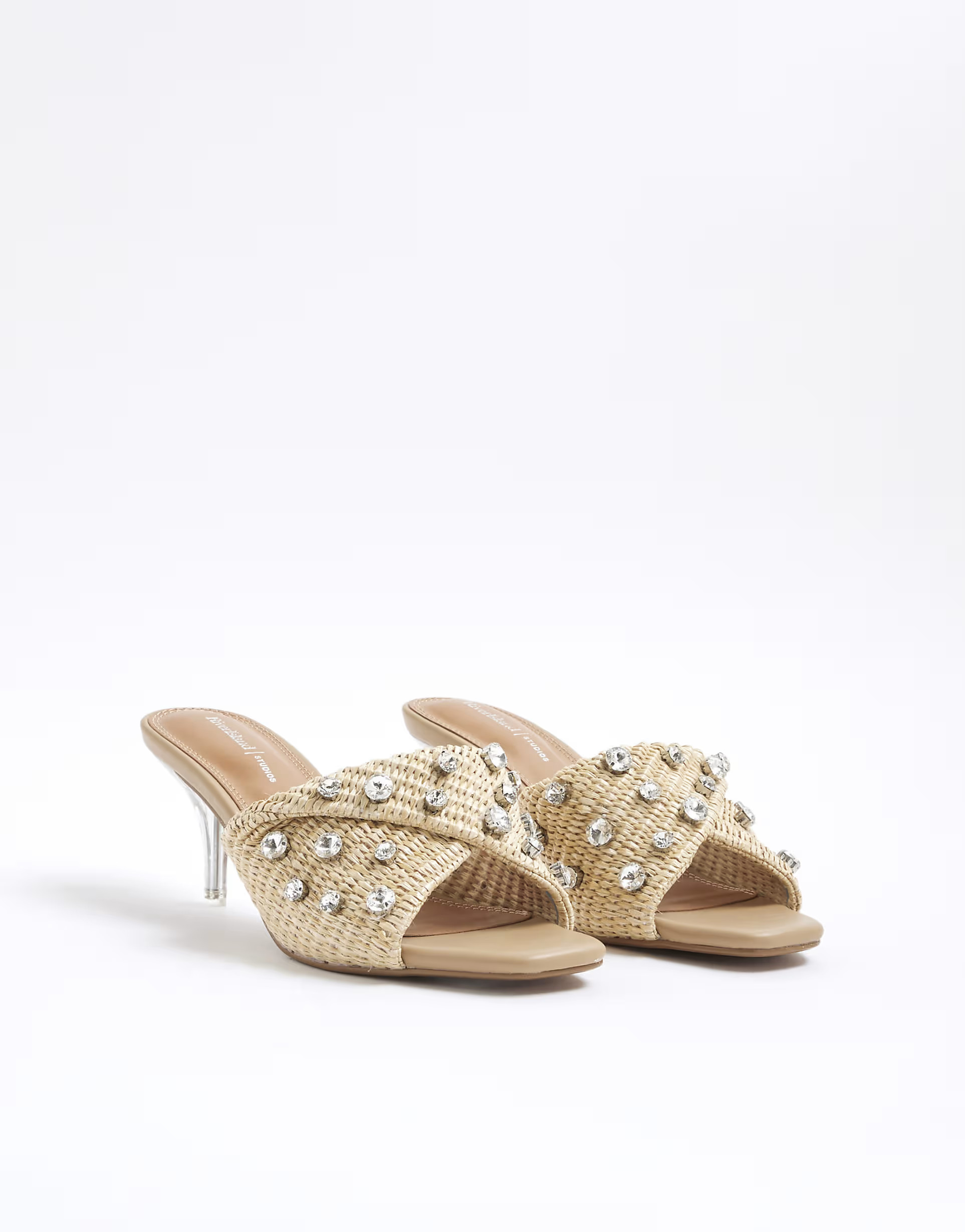 River Island Raffia twist heeled mule sandals in beige - light | ASOS (Global)