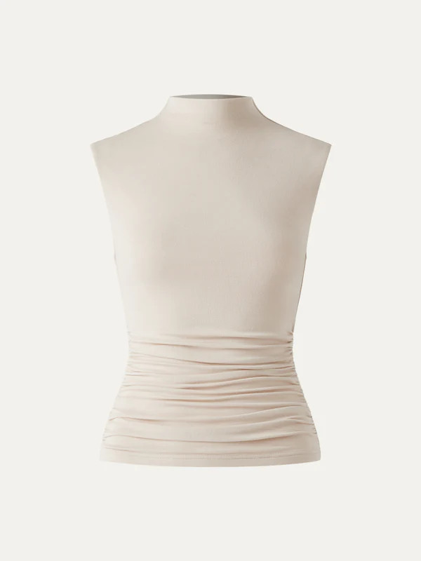 Mock Neck Ruched Sides Tank-Hip Length | OGL