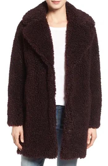 Women's Kensie 'Teddy Bear' Notch Collar Reversible Faux Fur Coat, Size Medium - Red (Online Only) | Nordstrom