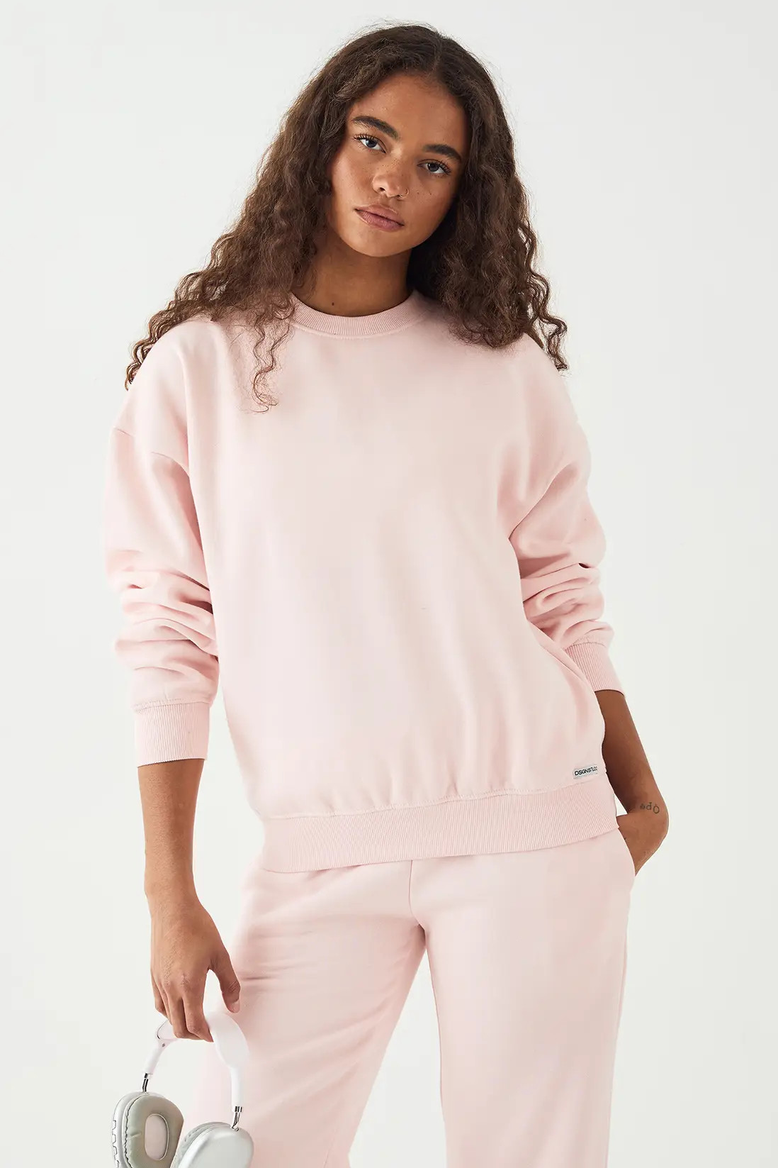 Light Pink DSGN Studio Crew Neck Oversized Sweatshirt | PrettyLittleThing USA | PrettyLittleThing US