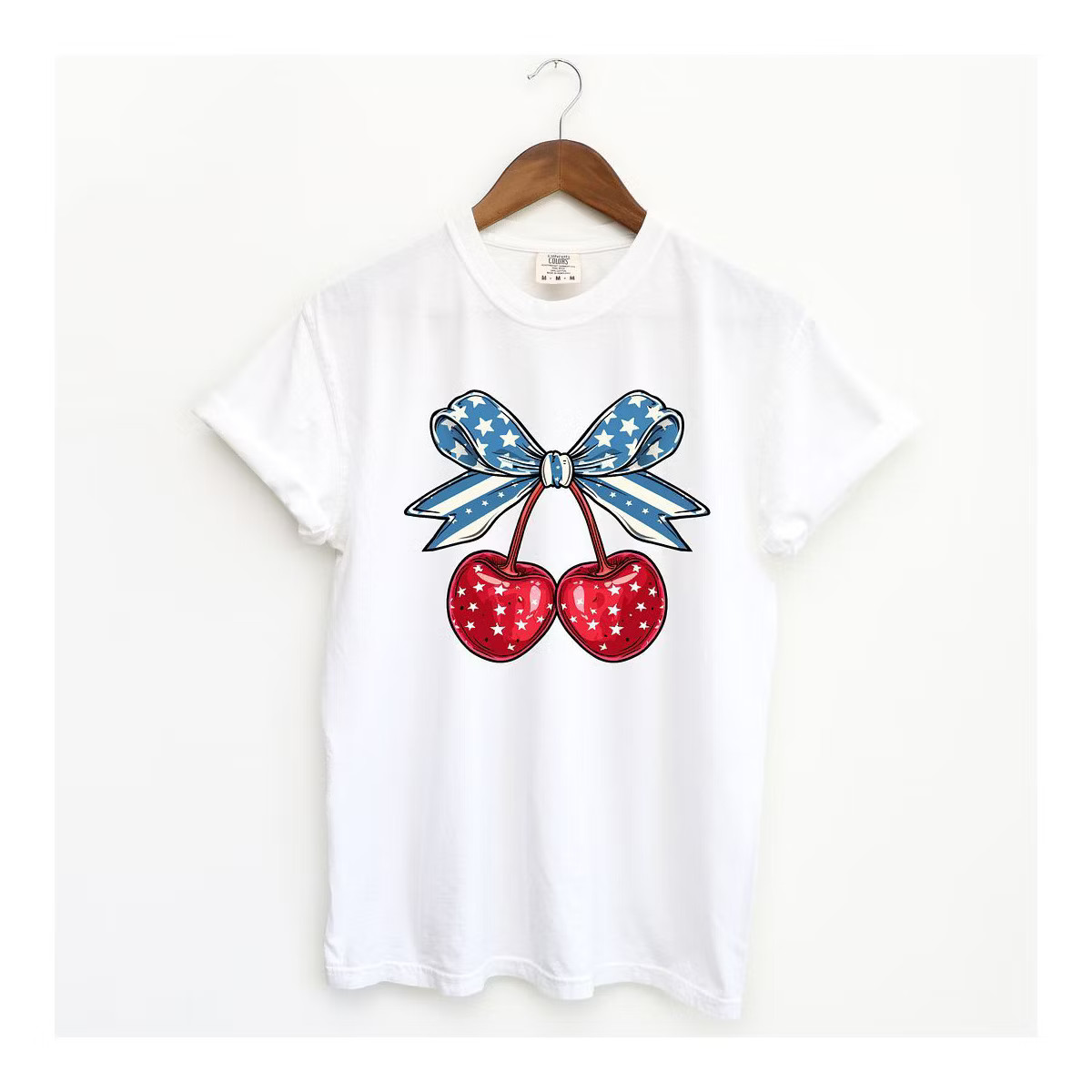 Simply Sage Market Women's Coquette Patriotic Cherries Short Sleeve Garment Dyed Tee | Target