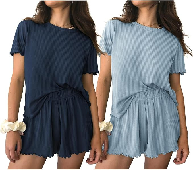 Ekouaer 2 Packs Womens Pajama Set Short Sleeve Sleepwear Soft Top and Shorts Pjs Casual Outfits L... | Amazon (US)