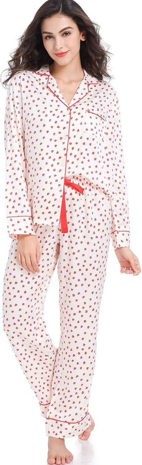 Serenedelicacy Women's Silky Satin Pajamas, Button Up Long Sleeve PJ Set Sleepwear Loungewear | Amazon (US)