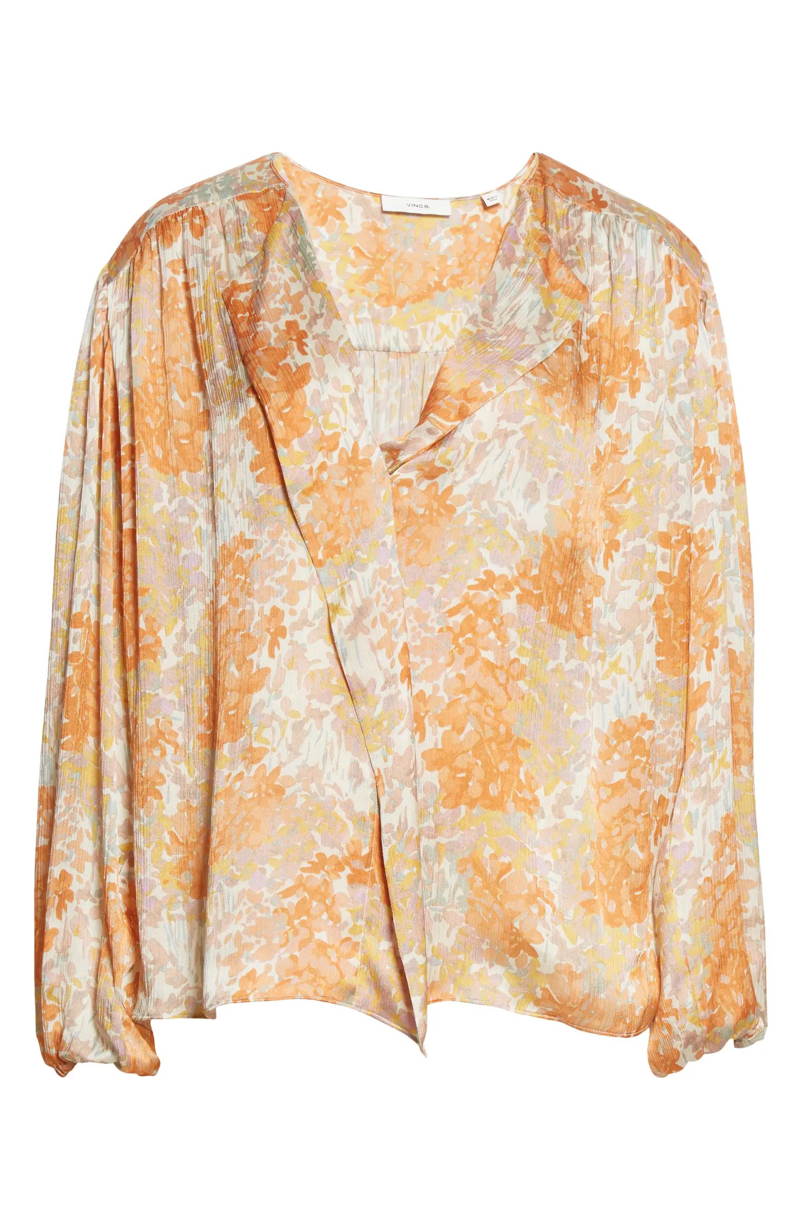 Garden Floral Shirred Silk Blouse | Nordstrom
