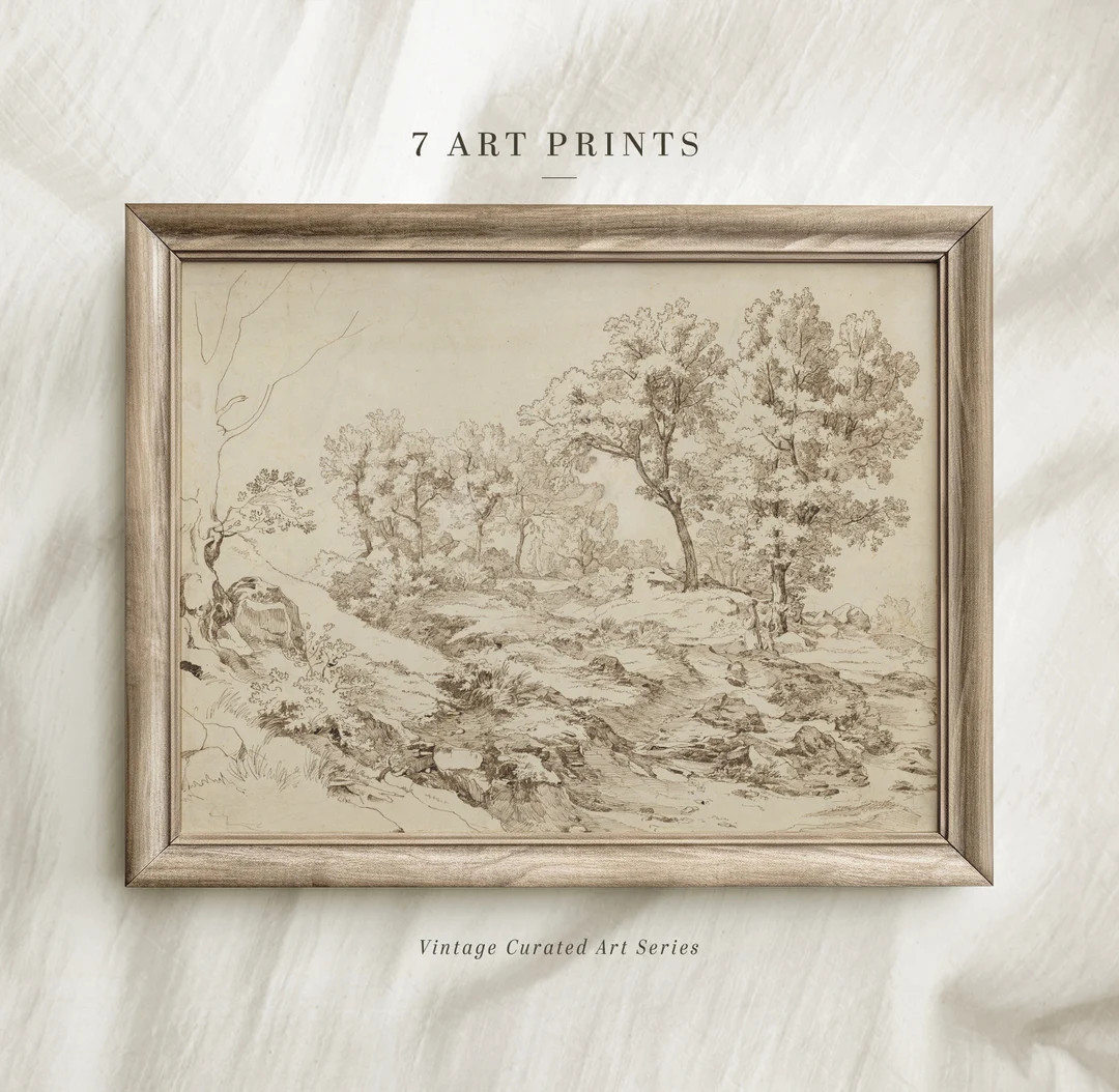 Vintage Tree Sketch Print, Tree Wall Art, Neutral Etching, Antique Nature Drawing, Rustic Moody H... | Etsy (US)