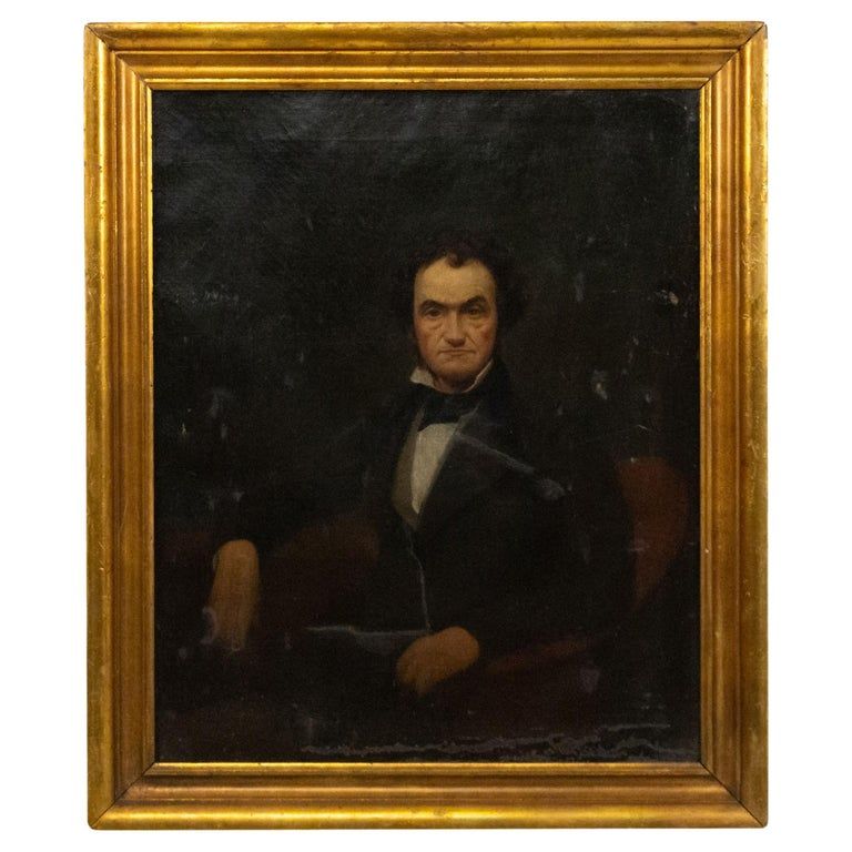 19th Century English Georgian Male Oil Portrait in a Frame | 1stDibs