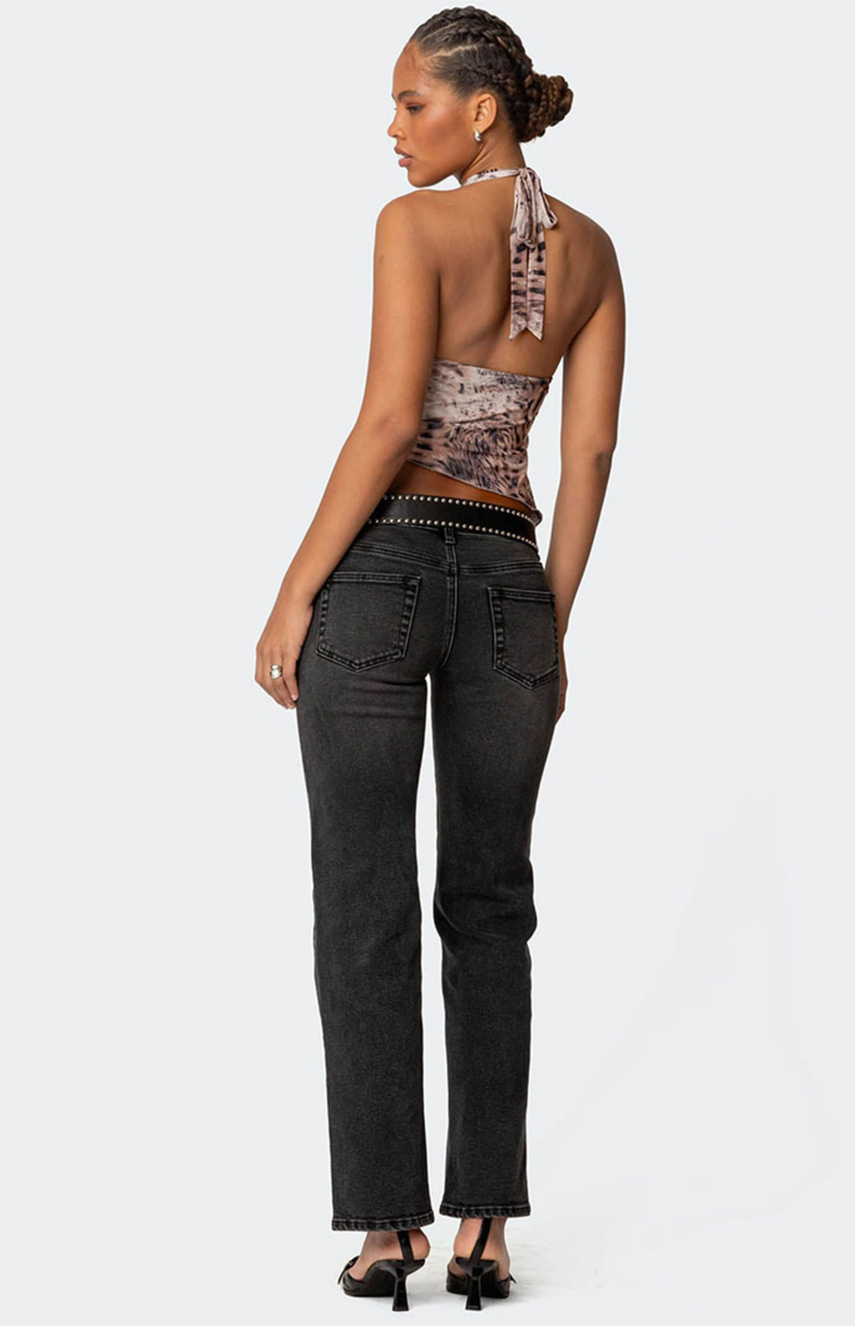 Edikted Leopard Mesh Asymmetric Halter Top | PacSun