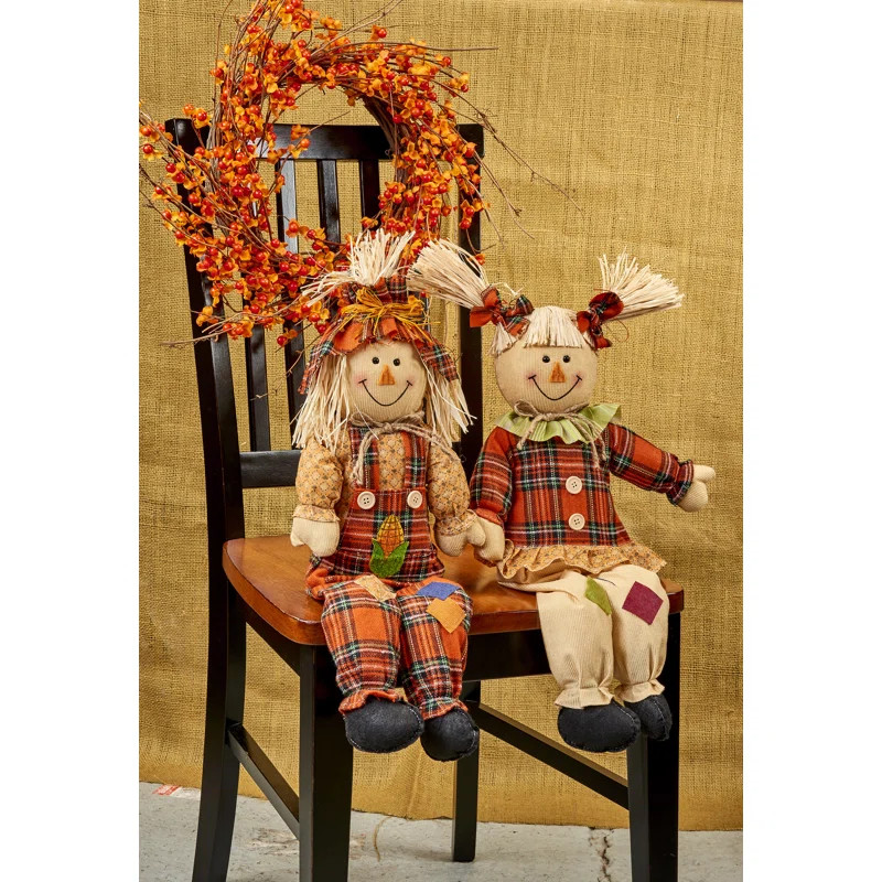 2 Piece Sitting Scarecrow Figurine Set | Wayfair North America