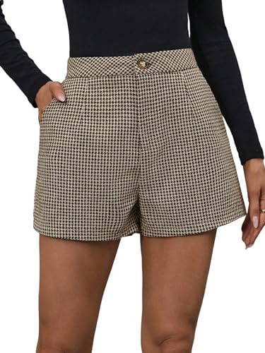 MakeMeChic Women's Elegant Plaid Shorts Dressy High Waisted Shorts Houndstooth Zipper Wide Leg Mi... | Amazon (US)