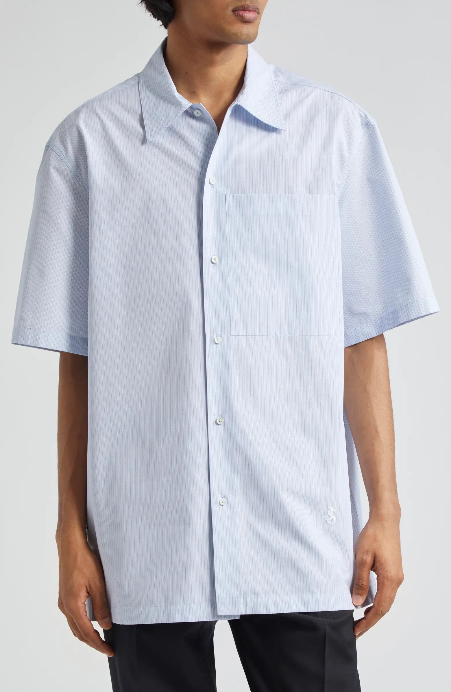 Boxy Fit Stripe Short Sleeve Cotton Button-Up Shirt | Nordstrom