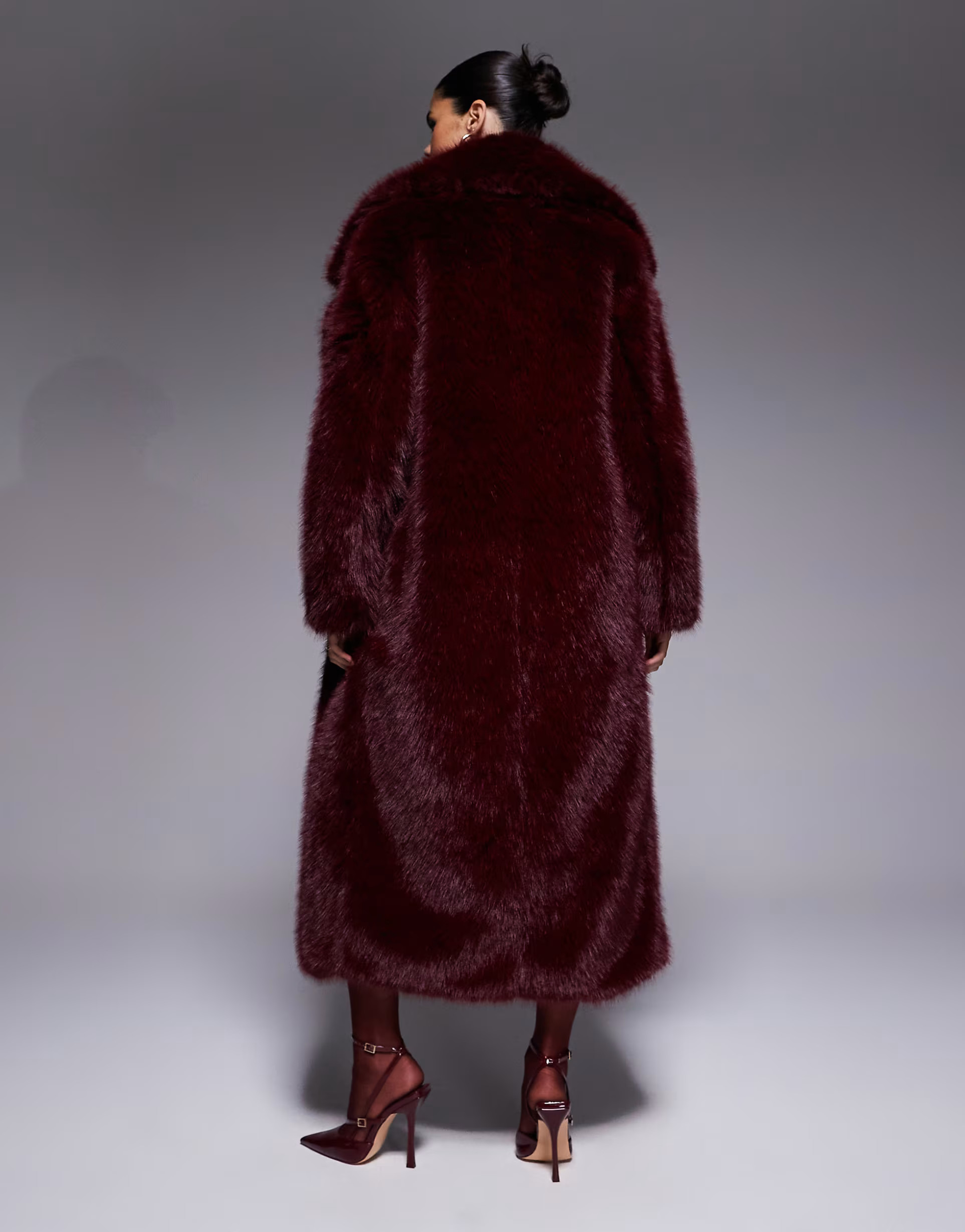 The Frolic exclusive faux fur maxi oversized collar maxi coat in dark cherry | ASOS | ASOS (Global)