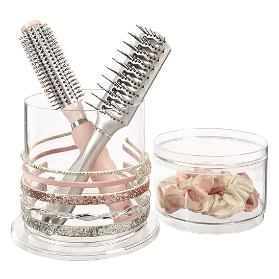 Stackable Clear Plastic Headband and Hairbrush Holder with Accessory Compartment and Lid | Amazon (US)