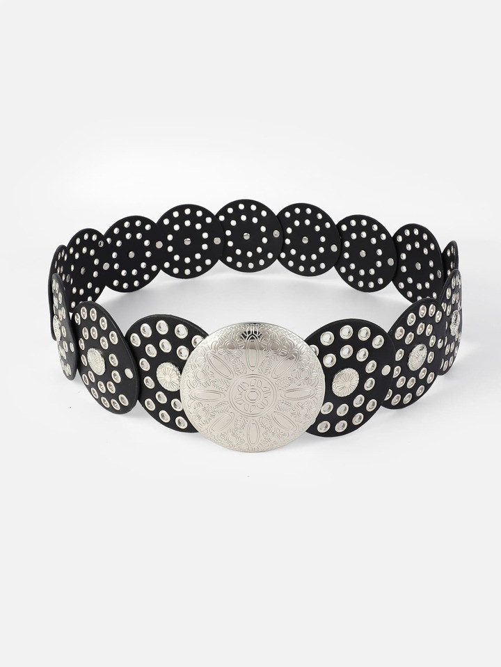 Street 1pc Women's Multicolor Metal Pu Belt With Leopard Pattern Design And Antique Decor, Featur... | SHEIN