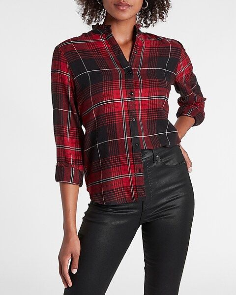 Plaid Ruffle Collar Flannel Shirt | Express