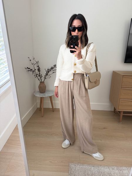 Gap lady sweater. This is a great piece especially for the price. Wearing the xs. Most likely sold out, but I’d check back. 

Gap lady sweater xs
Z Supply pants small
Veja sneakers 36
Sezane bag 
Celine sunglasses  

#LTKfindsunder100 #LTKshoecrush #LTKitbag