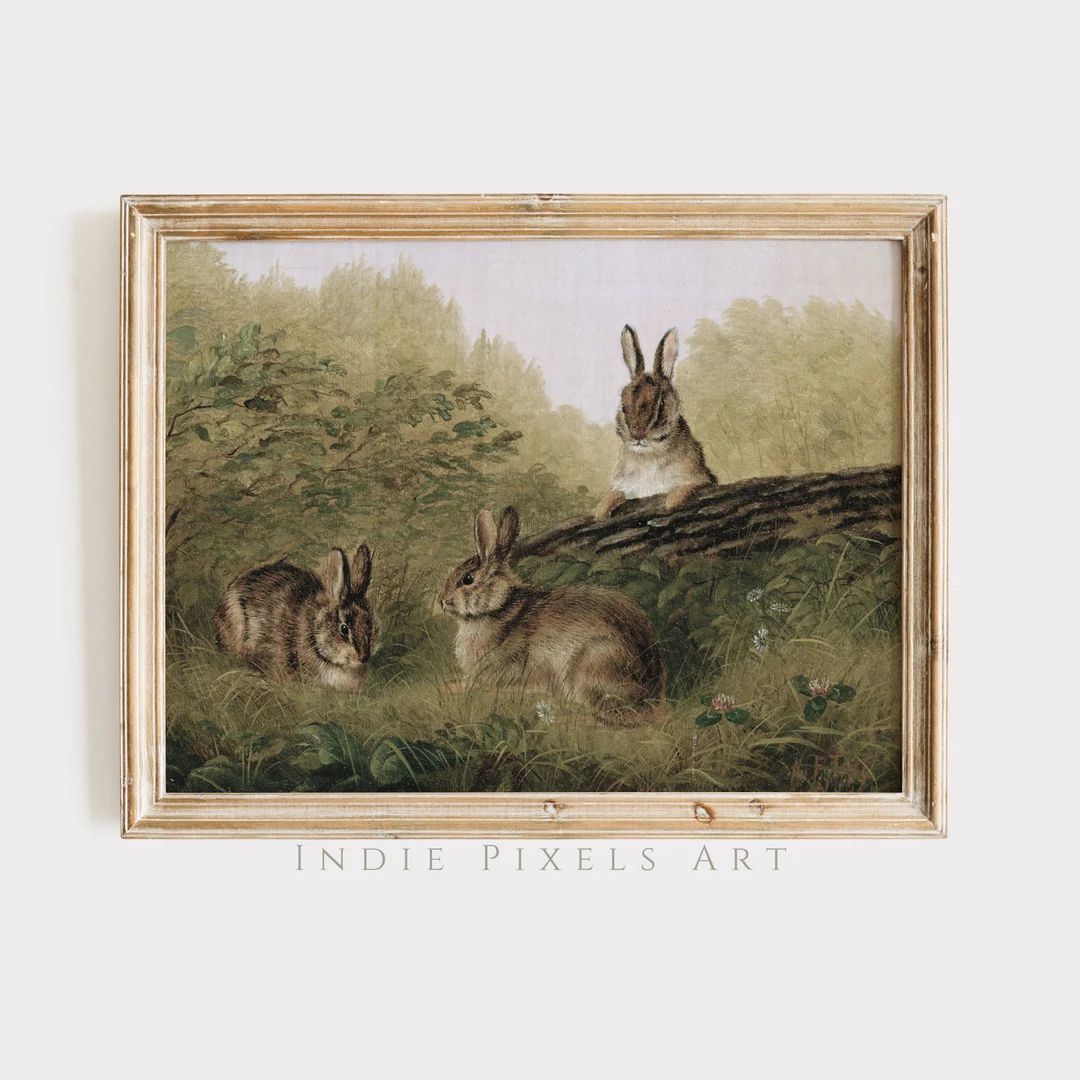 Vintage Farmhouse Decor Vintage Rabbit Painting Cottage Decor Print Neutral Country Nursery Wall ... | Etsy (US)