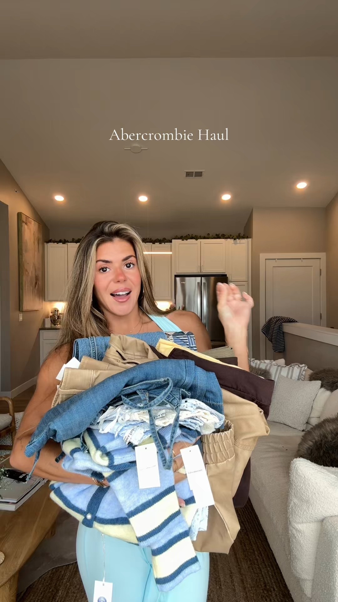 24 in jeans 
xs in denim tank & pant 
small leather jacket 
medium denim jacket 
small sweater and xs sweater tank 
xs in sleep set 