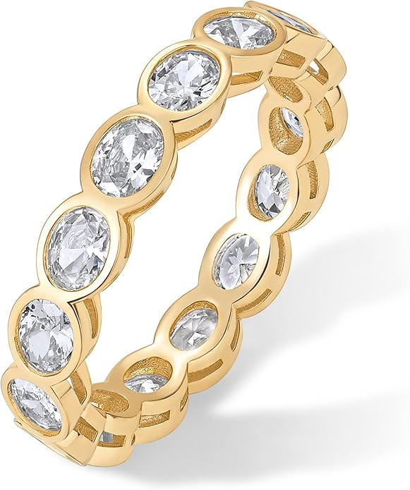 PAVOI 14K Gold Plated Oval Eternity Band for Women - Oval Cubic Zirconia Rings for Women - Stacka... | Amazon (US)