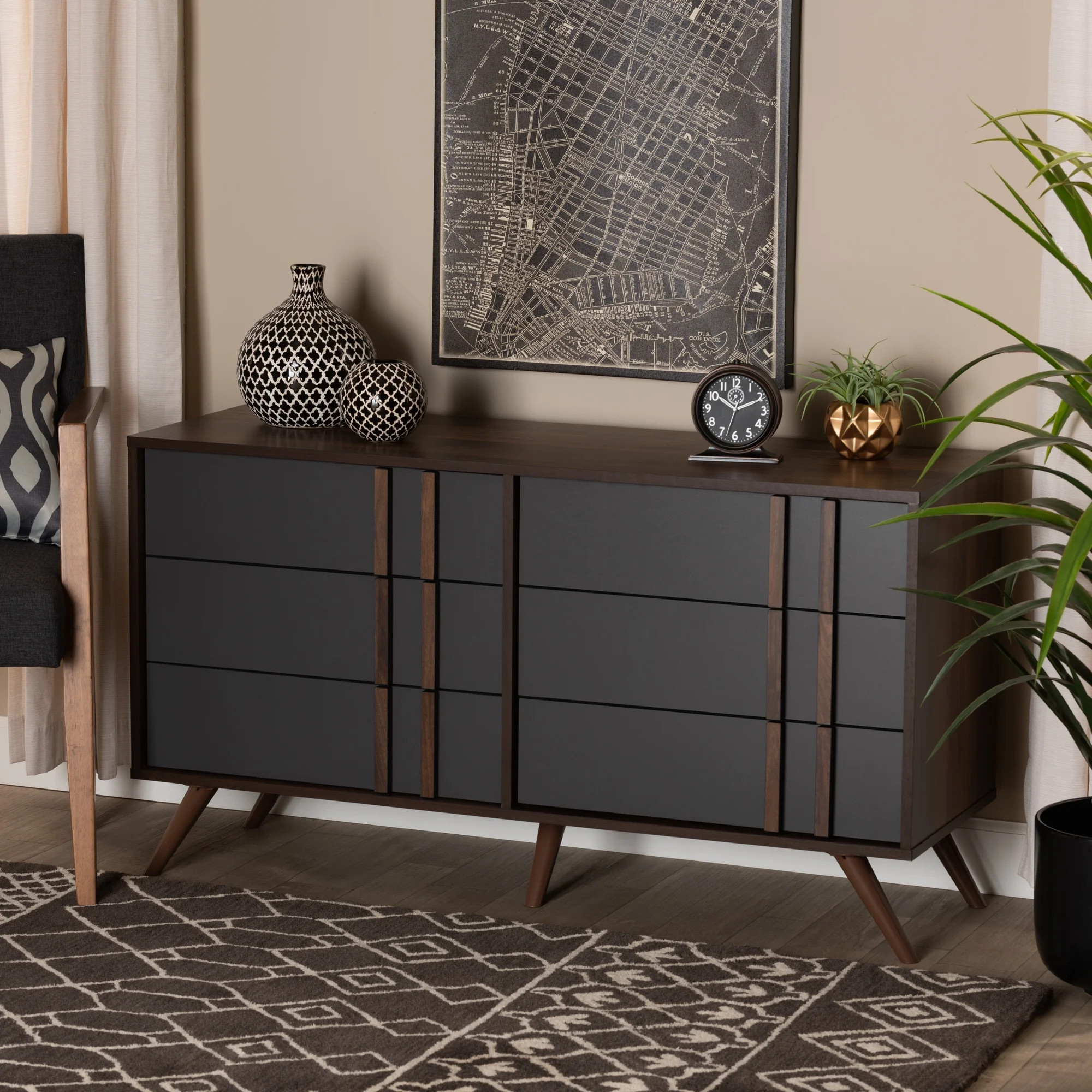 Baxton Studio Naoki Modern and Contemporary Two-Tone Grey and Walnut Finished Wood 6-Drawer Bedro... | Walmart (US)
