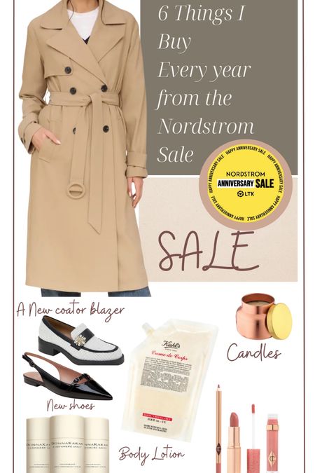 Nordstrom Sale

6 things I purchase every year  at the Nordstrom sale!

-A new coat or blazer
This years list is a great trench coat on a major deal.

-Candles I love the capri blue volcano candles even better on sale 

-Khiels lotion it’s so good

-Charlotte Tilbury make up
I like any  of her make up do I love buying the Nordstrom sets

- shoes I love fall shoes and I’ve created a whole list of my picks.. here’s two on my list 

-  Donna Karen Cashmere deodorant 
Is my all time favorite and this 3 pack last me all year:) ! I adore the smell  and it works so welll

#LTKSummerSales #LTKxNSale #LTKSaleAlert