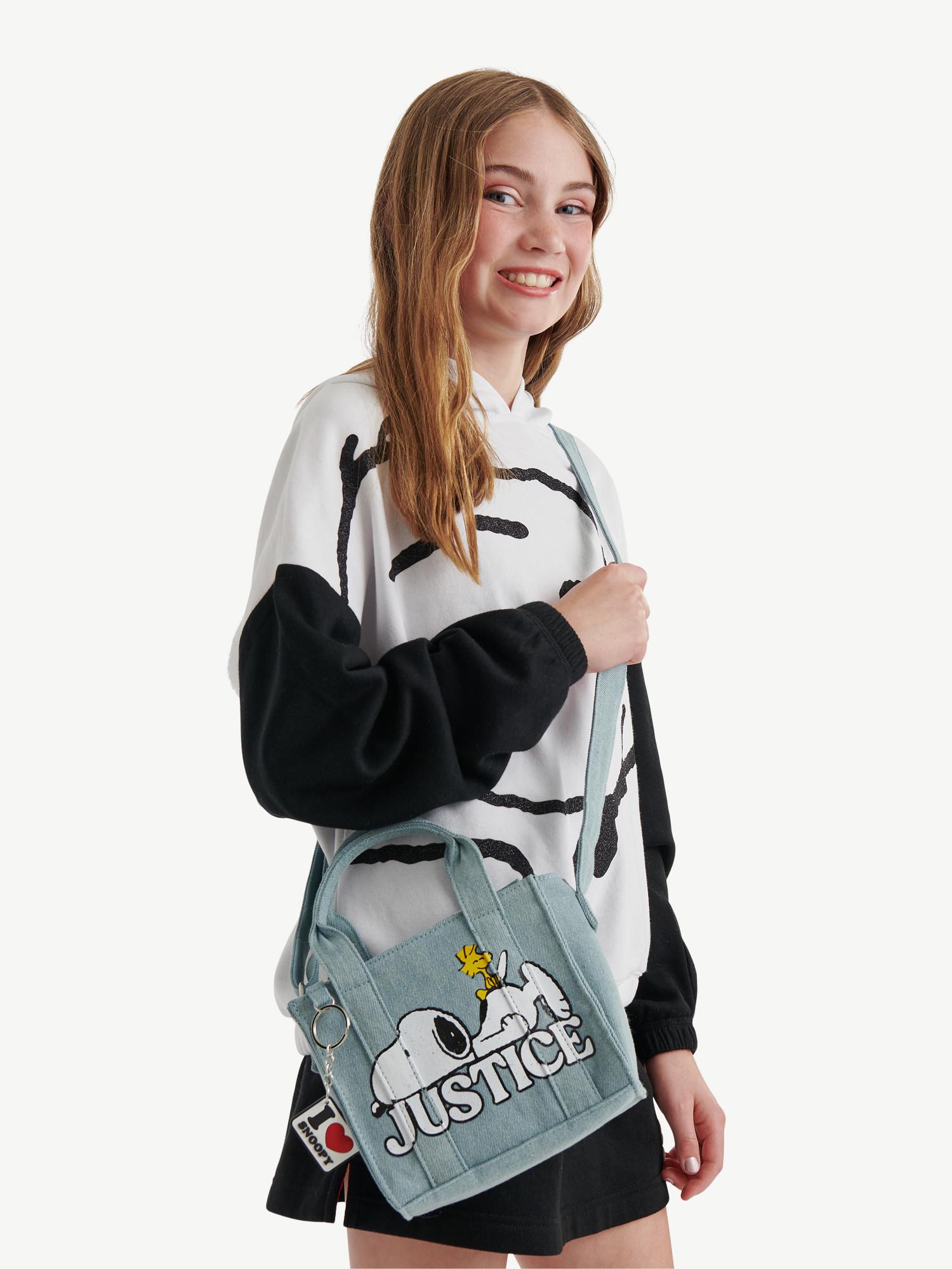 Justice Girls Snoopy Mini Tote Bag with Crossbody Strap, Blue | Walmart (US)