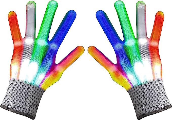 Led Gloves For Kids, Potonmo Light Up Gloves Fingers Skeletons Glowing Flashing Light Gloves 5 co... | Amazon (US)