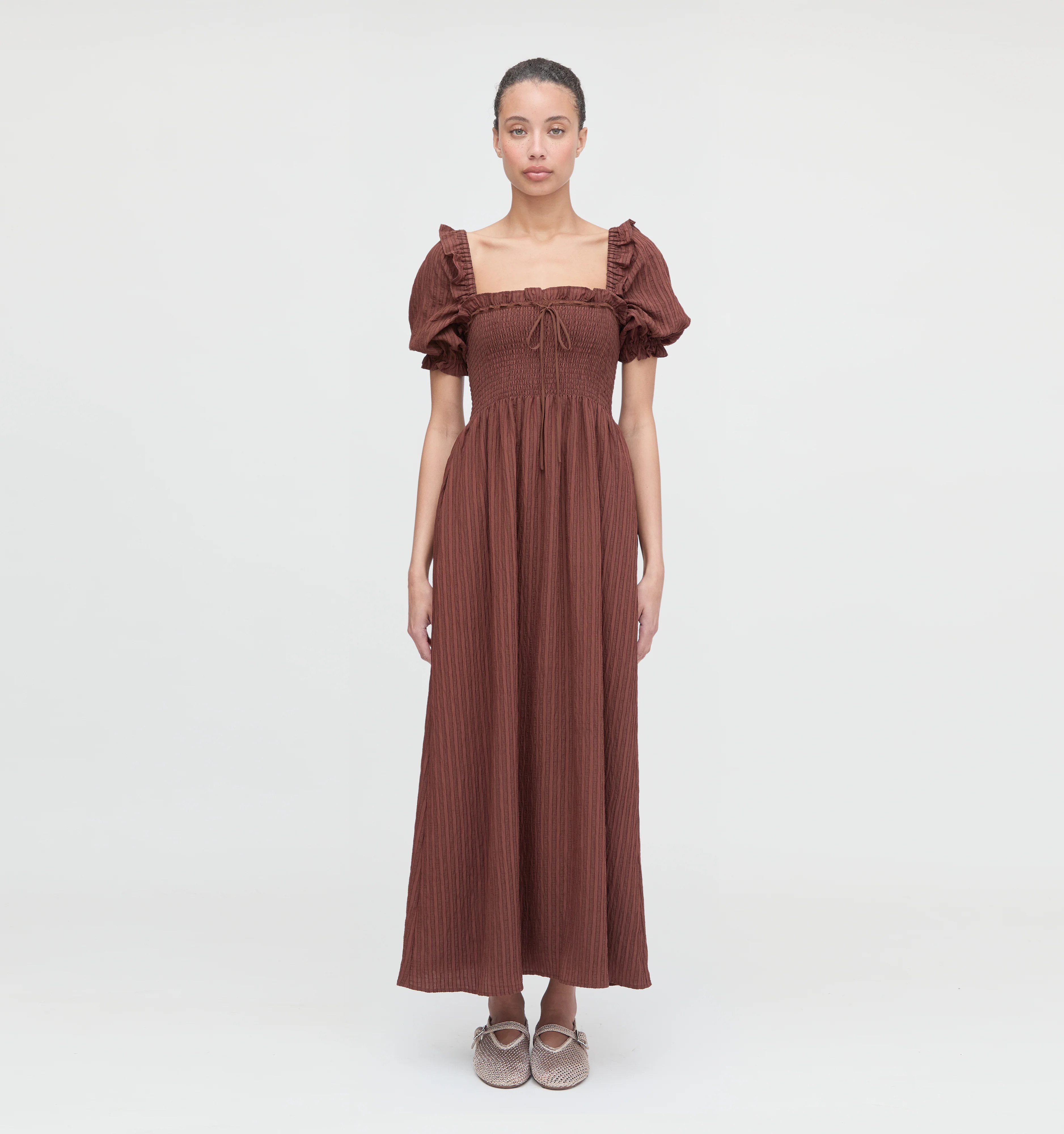 The Scarlett Nap Dress - Chocolate Tonal Seersucker | Hill House Home US