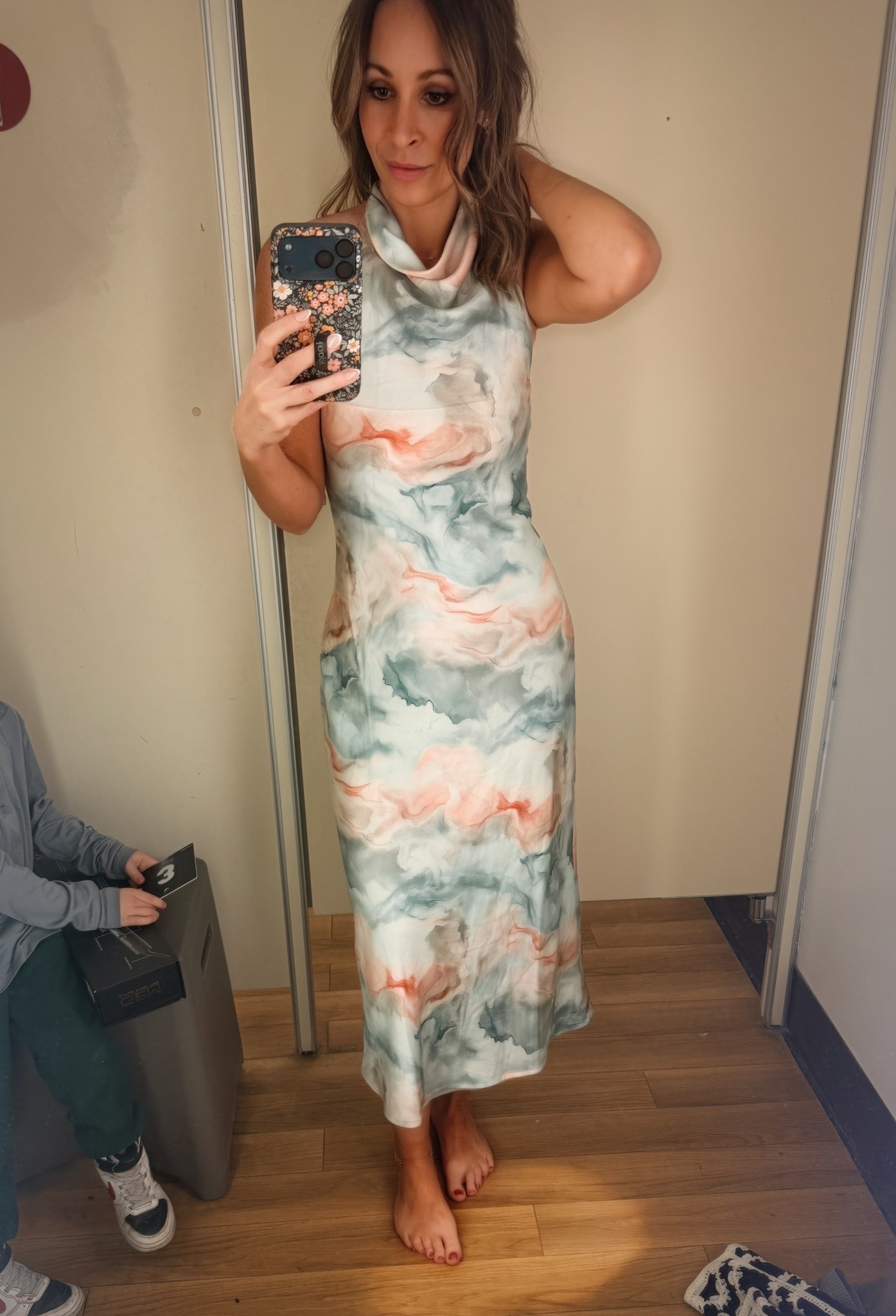OK, this silk dress is so good. Halter style, Tyser on the neck, double layer, this is an extra small, the neck is beautiful. It is perfect with a tan and for any type of event in the spring and summer! I am having a hard time finding the exact link, but I will keep working on it. Otherwise, here are some other similar options.

#LTKOver40 #LTKSeasonal #LTKWedding