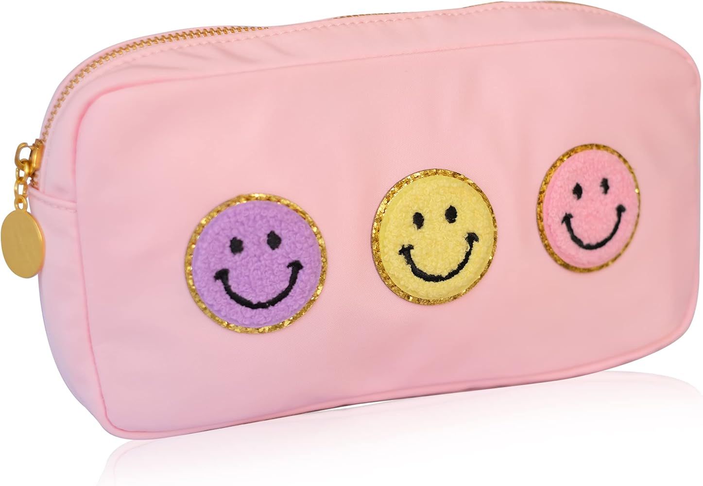 Lachkey Co Preppy Patch Makeup Bag Chenille Toiletry Bag Zipper Smiley Nylon Portable Water Resis... | Amazon (US)