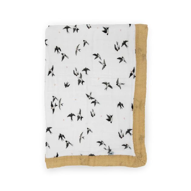 Organic Cotton Muslin Baby Quilt - Swallows | Little Unicorn