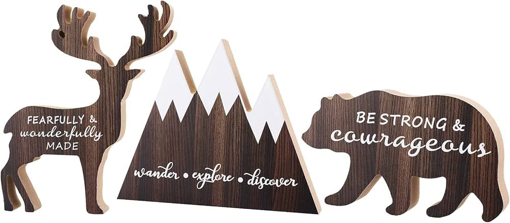3 Sets Wooden Mountain Decor Woodland Inspirational Quote Wooden Sign Wander Explore Discover Neu... | Amazon (US)