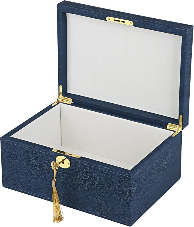 HofferRuffer Faux Leather Decorative Box, Large Wooden Structure Keepsake Box Accessory Organizer... | Amazon (US)