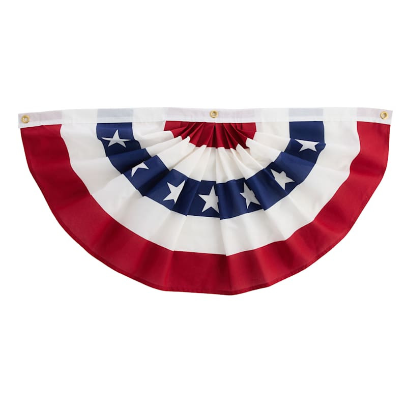 Red White & Blue Stars & Stripes Bunting Fan Flag, 18x36 | At Home